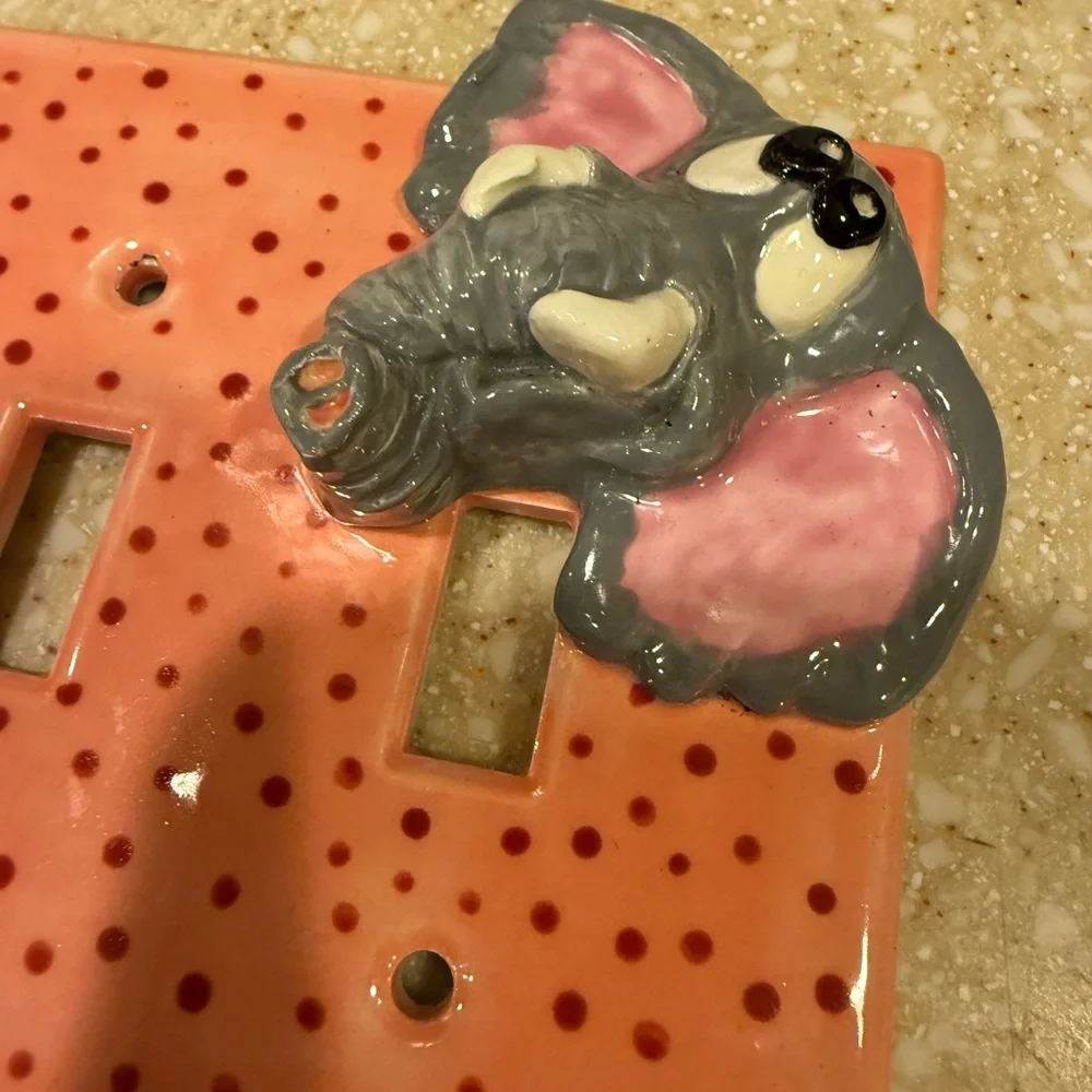 Elephant Ceramic Light Switch Cover - Pink and Gray Dual Double Switch